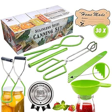 Supa Ant Canning Supplies - USA Assembled & Certified Food Grade Stainless Steel Starter Set Canning Kit for Beginners - Wide Kitchen Funnel, Jar Lifter and Wrench, Bubble Popper/Measurer, Lid Lifter