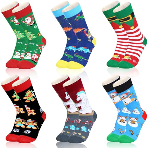 Dsia Zamur Boys Christmas Socks 6 Pack + Gift Box Kids Children Girls Novelty Xmas Holiday Crew Socks for 7-10 Years