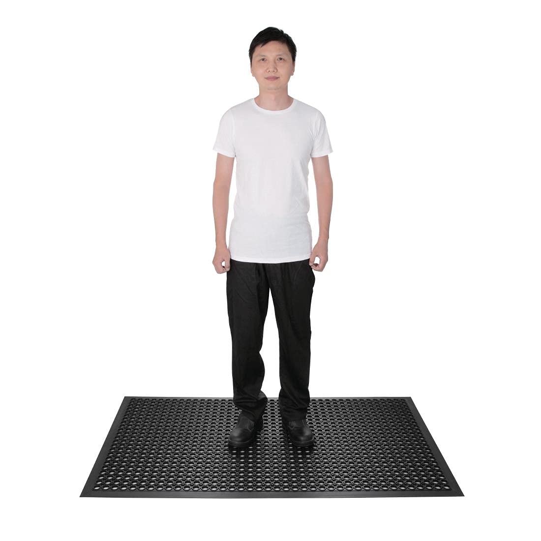 Jantex Tapis Anti-Fatigue en Caoutchouc, Noir, Résistant aux Glissades et Graisses, Trous de Drainage Ergonomiques, Lavable, Dimensions: 1500 x 900mm / 59 x 35 pouces | DP206