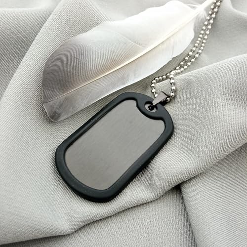 Dog Tag Personalisiert – Erkennungsmarke Edelstahl – Schwarz Kette Mit Namen – Gravur – Personalisierte Kette Herren – Militär Geschenke – 2 Mm Dick – Gravur – Set Mit Clip Und Gummi-Silencer