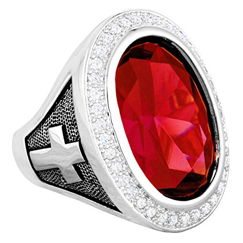 Ruby Red Cubic Zirconia Rhodium Plated Bishop Cross and Midre