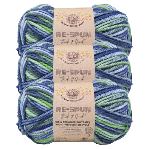 Image of Lion Brand Yarn, Re-Spun Thick & Quick Yarn, Riverside, Multicolor, 3 Pack