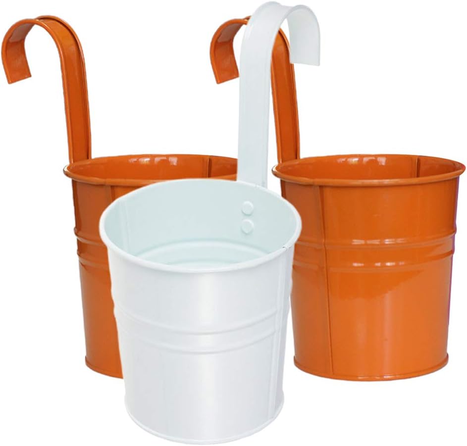 Cabilock 3pcs Hanging Planters Hanging Metal Basket Bucket Planter Pot Wall Mount Flower Pot (Random Color)