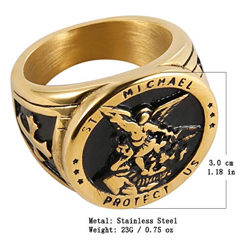 Image of HZMAN St. Michael San Miguel The Great Protector Archangel Defeating Satan Figurine Stainless Steel Amulet Ring