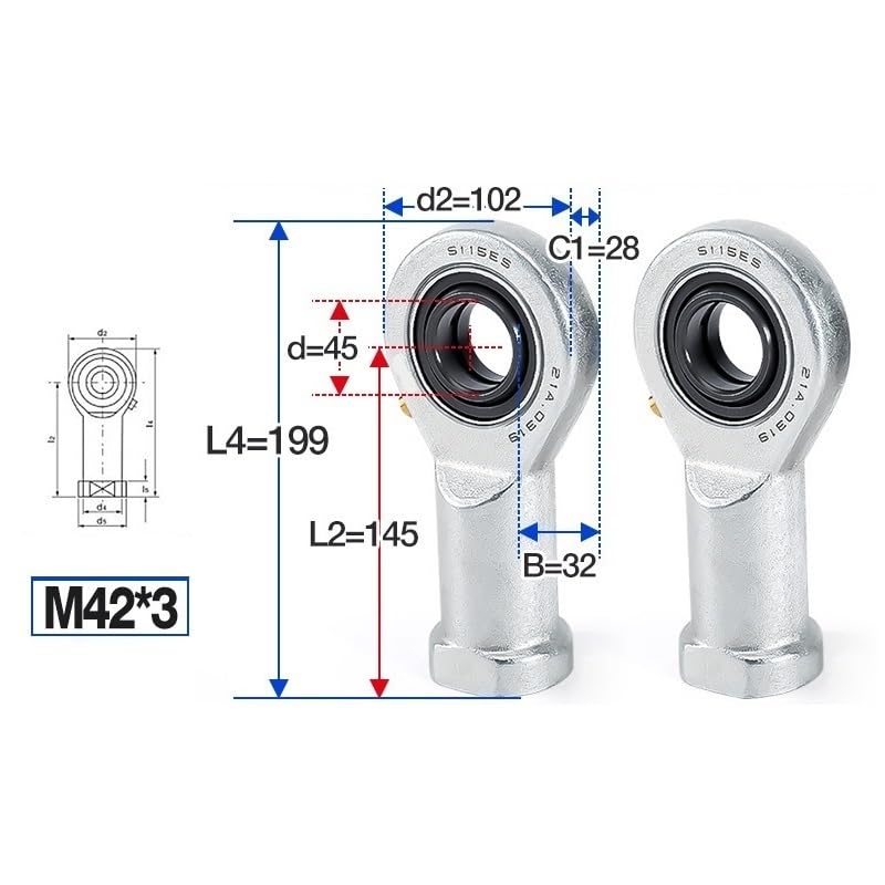 BERWENNY 1PC Rod End Joint Bearings SIL5E/6/8/10/12/15/17/20/25/30/35/40/45/50/60/70/SIL80ES Left-Hand Spherical Plain Bearing(SIL45ES M42x3.0)