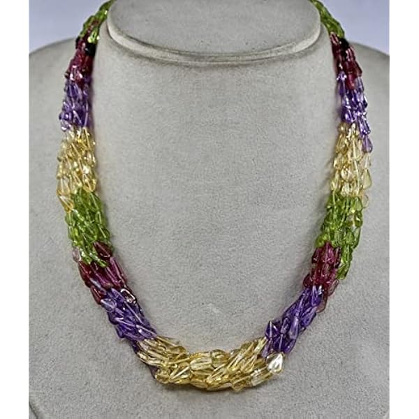 LKBEADS 8 Line 18" Multi COLOR PERIDOT Citrine Tourmaline Etc FANCY Beads Necklace 9 MM