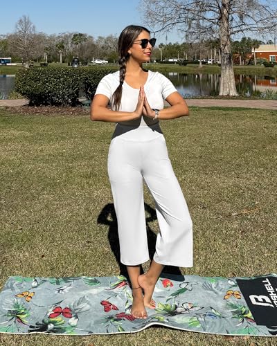 Image of G4Free Capri Pants for Women Wide Leg Yoga Dress Cropped Pants Capri Leggings with Pockets for Casual Summer