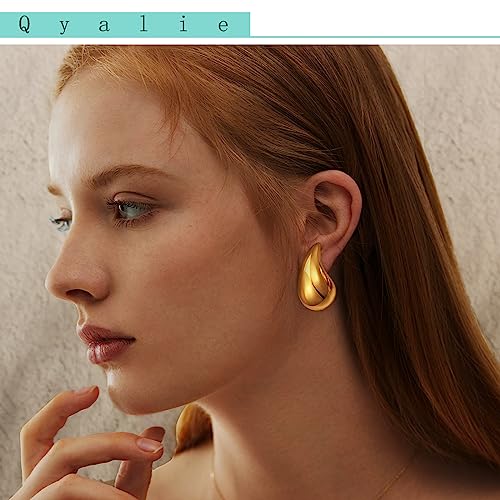 Dancegirl Chunky Gold Hoop Earrings For Women Tear Drop Earrings Statement Trendy Big Thick Lightweight Waterdrop With 18K Gold Plated, Girls Gift Designer Dupes Jewelry #TOP2