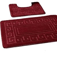 EDS New Greek Style 2 Piece Bath Mat Set Non-Slip 13 Colours - Burgundy