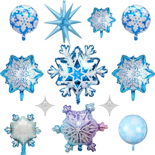 Ballons flocons de neige, kit de 12 ballons flocons de neige pour anniversaire, décoration d'anniversaire La Reine des Neiges