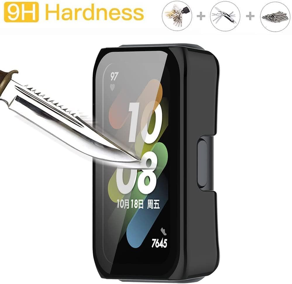 Miniatura 4 de Accdeny Paquete de 2 Funda con protector de pantalla de vidrio templado compatible con Huawei Band 7, dureza 9H, 360, ultrafina, funda protectora de