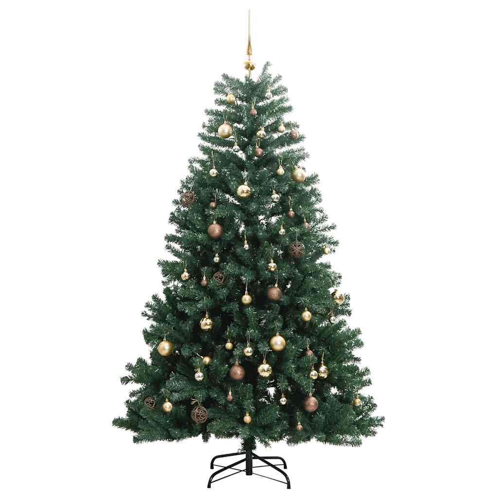 Sztuczna choinka składana 210 cm z 300 diodami LED, 1259 końcówek PCW, metalowy stojak, 40 złotych kul, łańcuch świetlny LED USB, 8 trybów oświetlenia do salonu i na adwent