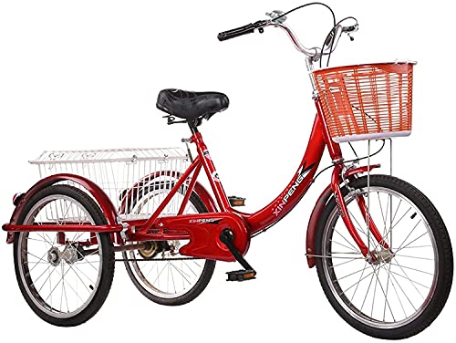 GRDDBZA Adult Tricycle - 3 Wheel Bikes for Adults Shopping Adult Tricycles Cargo 1 Speed Freight Trikes 20 Inch 3 Wheel Bikes for Adults with Large Basket for Recreation, Shopping, Picnics