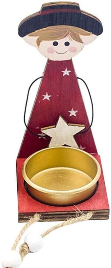 Cartoon Angel Girl Boy Home Painted Candle Holder Tealight Wooden Desktop Candlestick Festival Table Party (Size : B) (A)