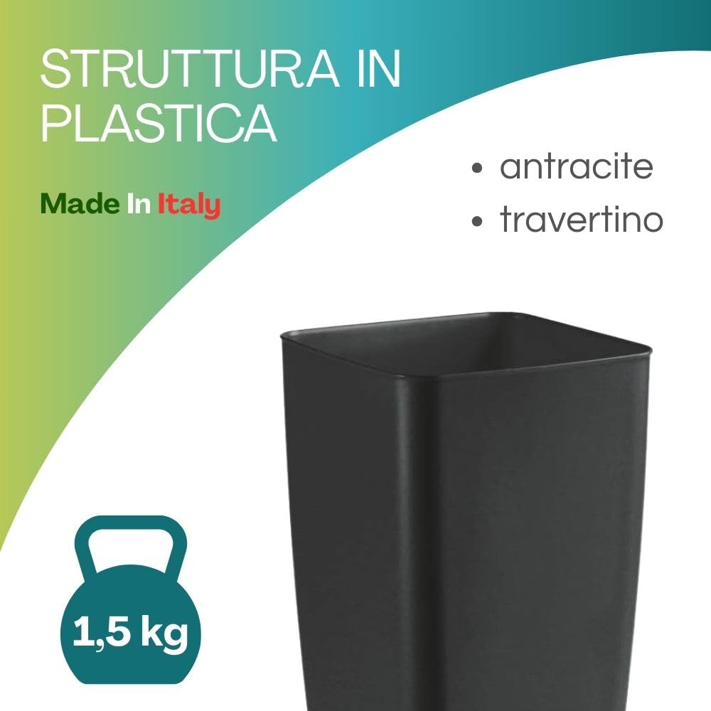 PALUPLUS Portaombrelli alto in Plastica, Misura 25x25x55 cm, cesta con Base Stabile color Tortora e vaschetta Racogli Goccia, per interno ed esterno, Made in Italy -2006F (Antracite)