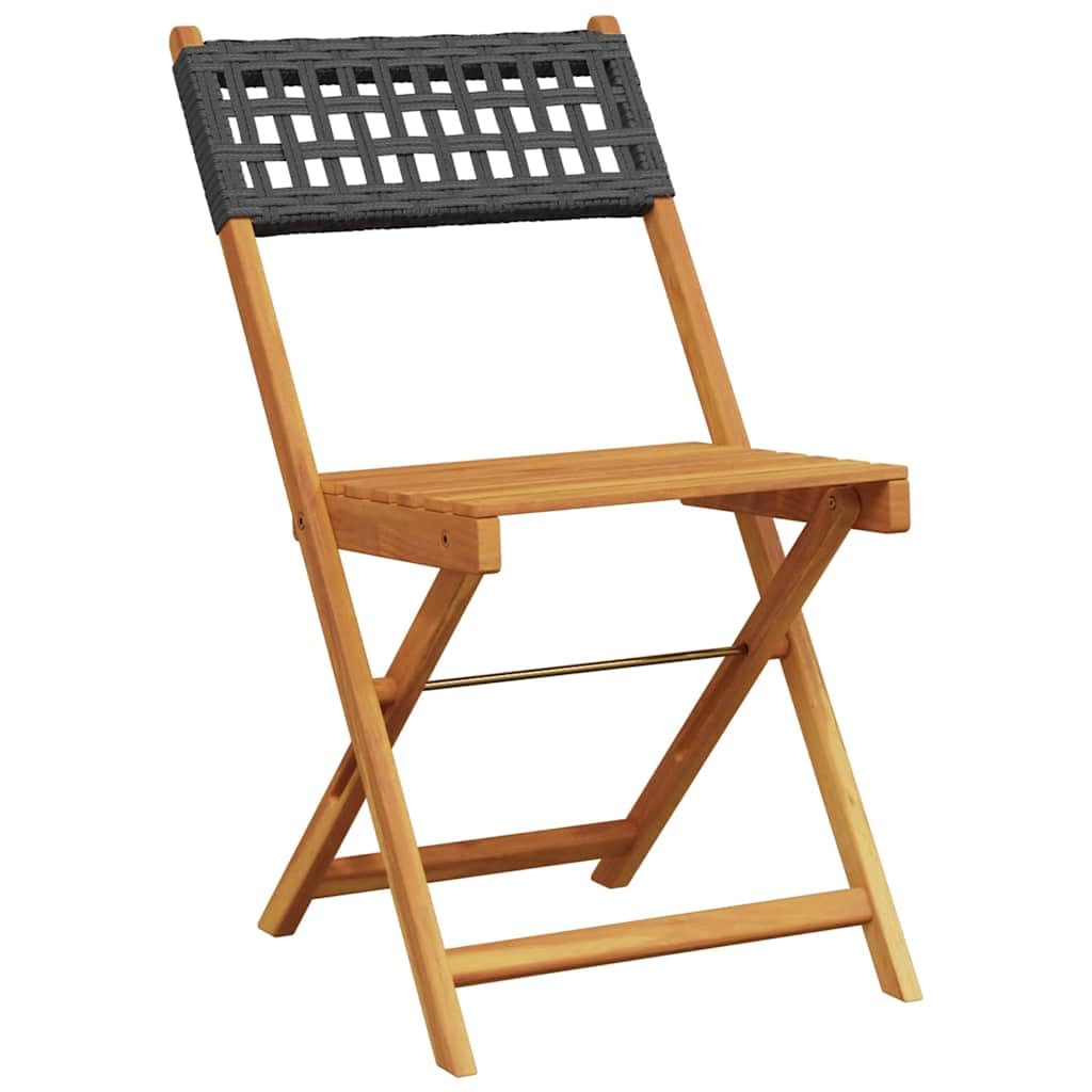 Set da bistrò, 3 pezzi, in polyrattan nero, in legno massello