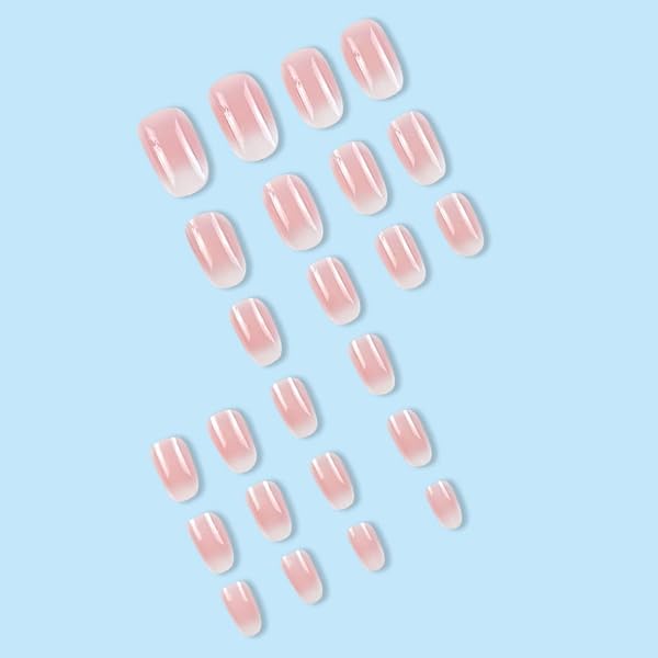 JUSTOTRY 24 Pcs Glossy Milky and Pink Solid Press on Nails Short Designs,False Nails Oval,French Almond Stick on Nails for Women and Teens,Pretty Fake Nail for Girls Nail Art - 2
