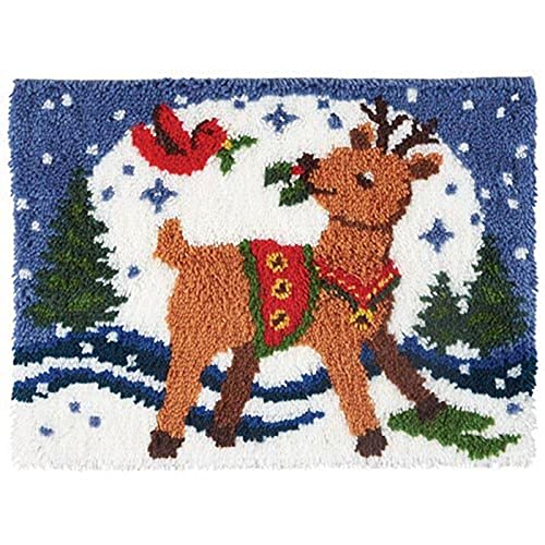 Image of LUBOT Christmas Latch Hook Kits for Adults Rug Pillow Cover with Printed Canvas Pattern Crochet Kit for Beginners Deer 20 inch*15 inch
