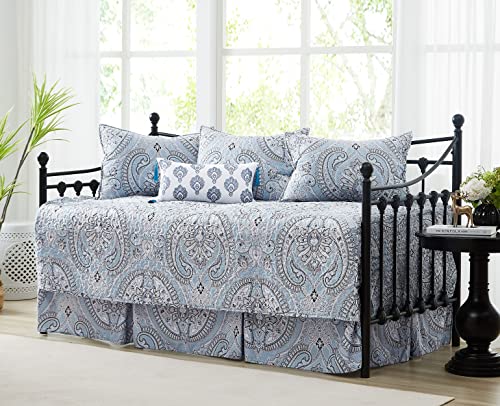 Southshore Fine Living, Inc. 6-Piece Quilted Daybed Cover Set Lightweight Includes Twin Paisley Quilt Cover, 3 Matching Quilted Shams, Bed Skirt And One Neck Pillow, Pure Melody Aqua, Twin #TOP1