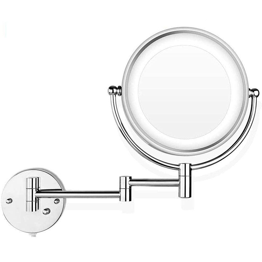 Miroir grossissant éclairé par LED fixé au mur contre le manque de clarté