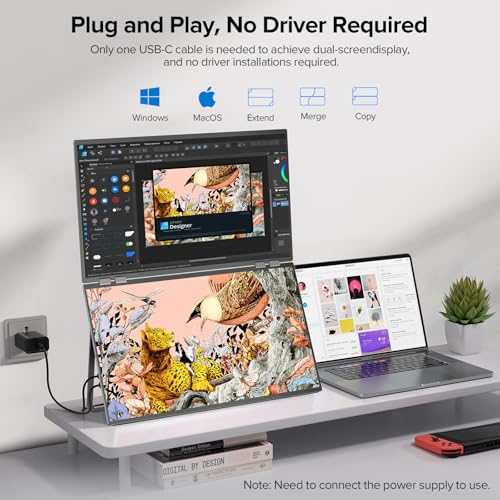 Image of UPERFECT Delta 23.8 inch 100Hz Portable Dual Monitor for Laptop Screen Extender, 1080P HDR 360 Folding Stacked Triple Monitor with Stand & VESA for Laptop PC Phone Game Console (No Driver Needed)
