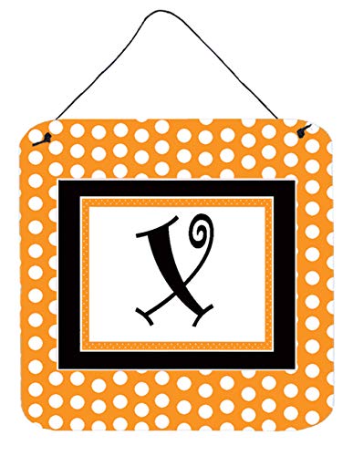 Caroline's Treasures CJ1033-XDS66 Letter X Initial Monogram - Orange Polkadots Wall or Door Hanging Prints Aluminum Metal Sign Kitchen Wall Bar Bathroom Plaque Home Decor, 6x6, Multicolor