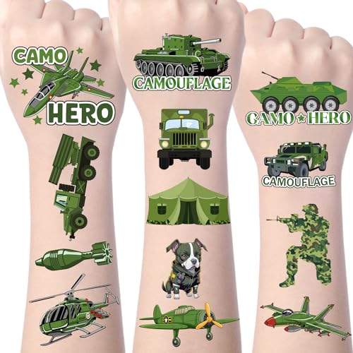 Wxiben Military Camouflage Temporary Tattoos - 200+ Army Party Decorations Favors Supplies, Cool Army Birthday Party Temporary Tattoos