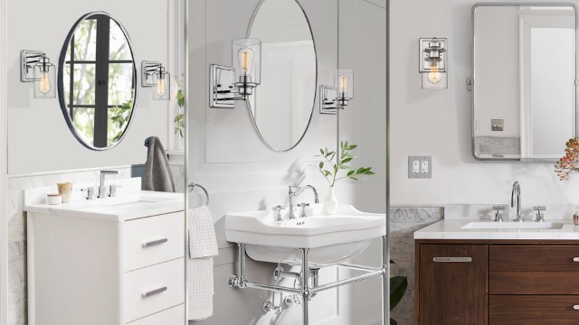 Bathroom Vanity Light - Chrome Crystal Wall Sconce With Brushed Nickel Finish, 3-Light Fixture