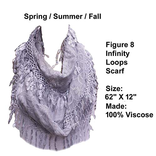 SILVERFEVER Infinity Loop Figure Eight Lace Scarf Vintage Fringe Spring Summer Wear2