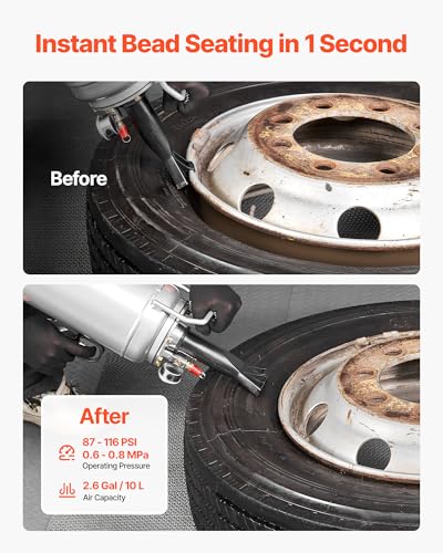 Image of VEVOR Portable Tire Bead Seater, 2.6 Gal /10 L Air Bead Blaster, Handheld Tire Inflator Tool, 87-116 PSI Operating Pressure, Trigger Seating Inflator for Car, Compact SUV, Light Truck, E-Bike, RV, ATV