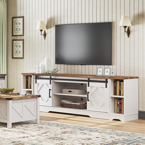 Image of WAMPAT Farmhouse TV Stand for 85-95 inch TV with Distressed Wood Finish