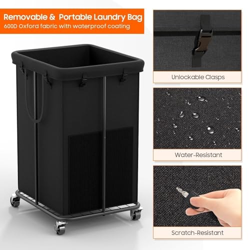 Image of 150L Laundry Hamper with Wheels, Rolling Laundry Basket with Metal Frame and Removable Bag, Large & Tall Dirty Clothes Hampers for Bedroom Aesthetic, Laundry Room, Bathroom, Dorm-Black