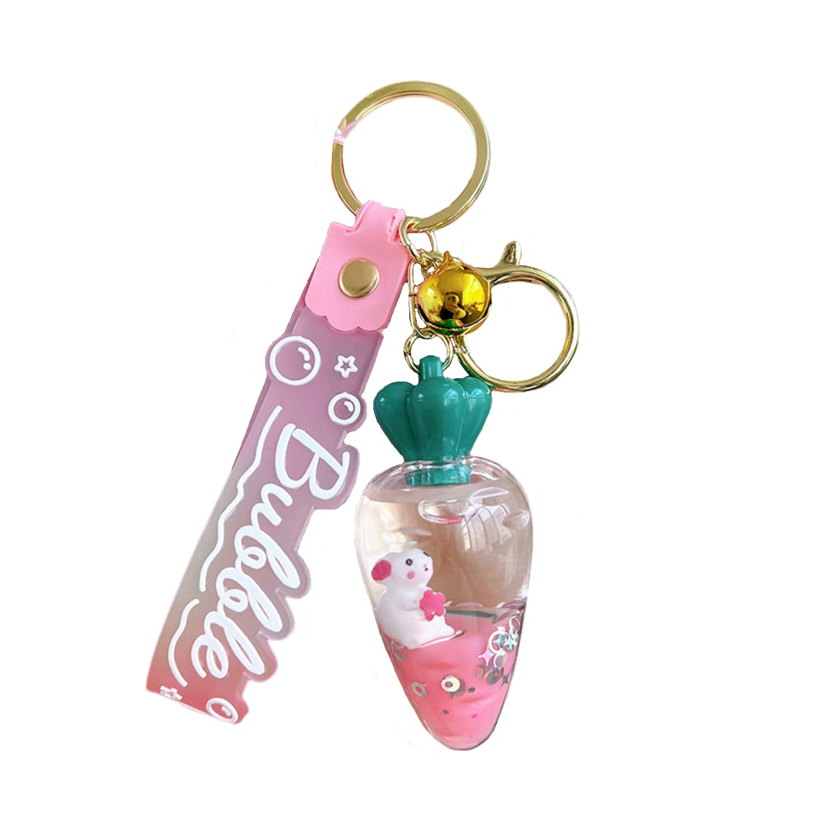 ZDHC Cute Carrot Floating Rabbit Keychain Kawaii Anime Moving Liquid Quicksand Bunny Keyring Car Bag Charm for Women Girls