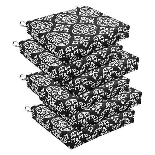Image of Basic Beyond Outdoor Chair Cushions Set of 6, Square Corner Outdoor Cushions for Patio Furniture, Water Resistant Patio Chair Cushions with 2 Ties, 18.5x16x3, Medallion