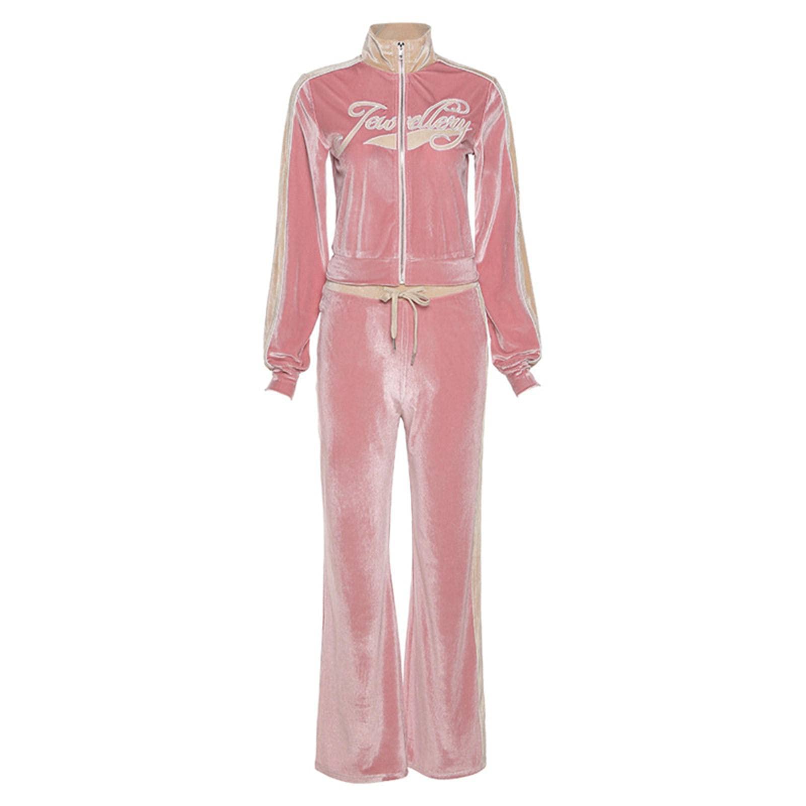 Cslada Orange A Women Tracksuit Letter Print Velvet2 Piece Outfit Sweatshirt+ Straight Sweatpants Matching Set Fitness Sporty Streetwear Sports Rhythm Vintage Street Hip-hop Clothes