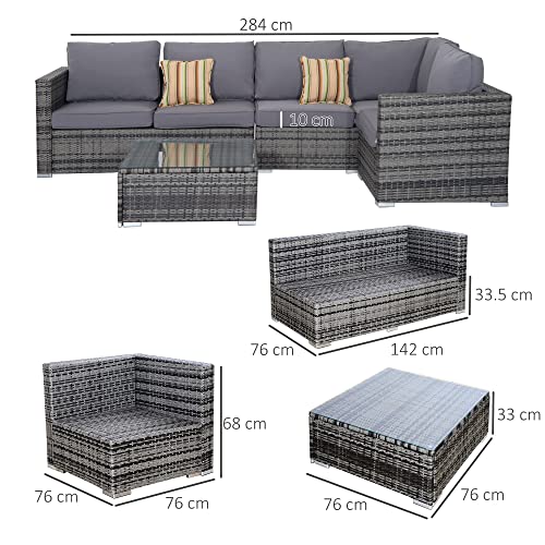 Outsunny 4 Pieces Rattan Garden Furniture Set, Wicker Outdoor Furniture Set with Corner Sofa Loveseat Coffee Table Cushions, Conservatory Furniture Set for Patio Balcony, Grey 8 Outsunny 4 Pieces Rattan Garden Furniture Set, Wicker Outdoor Furniture Set with Corner Sofa Loveseat Coffee Table Cushions, Conservatory Furniture Set for Patio Balcony, Grey - Image 8