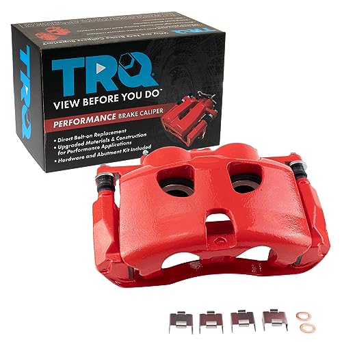 Image of TRQ Front Left Brake Caliper w /Bracket Performance Red Drivers Side | For 2012-2020 Ford F-150