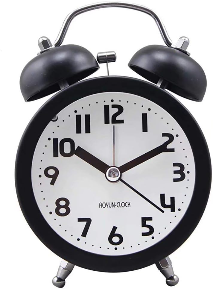 Uniquelover 3'' Cute Little Leopard Black Quiet Non-ticking Silent Mini Quartz Analog Retro Vintage Bedside Twin Bell Alarm Clock with Loud Alarm and Nightlight