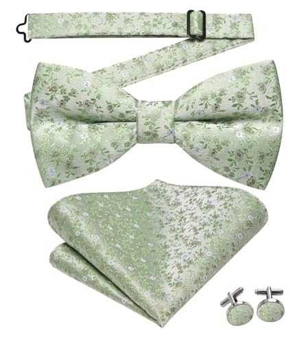 Image of Hi-Tie Bow Ties for Men Pre-Tied Pocket Square with Cufflinks Mens Bowtie Sets for Wedding Formal Party