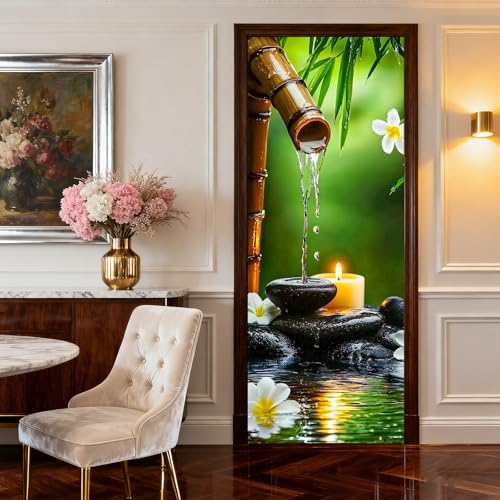 Image of Nuxovilar Bamboo Water Door Sticker 30.3x78.7 Inches PVC Decal