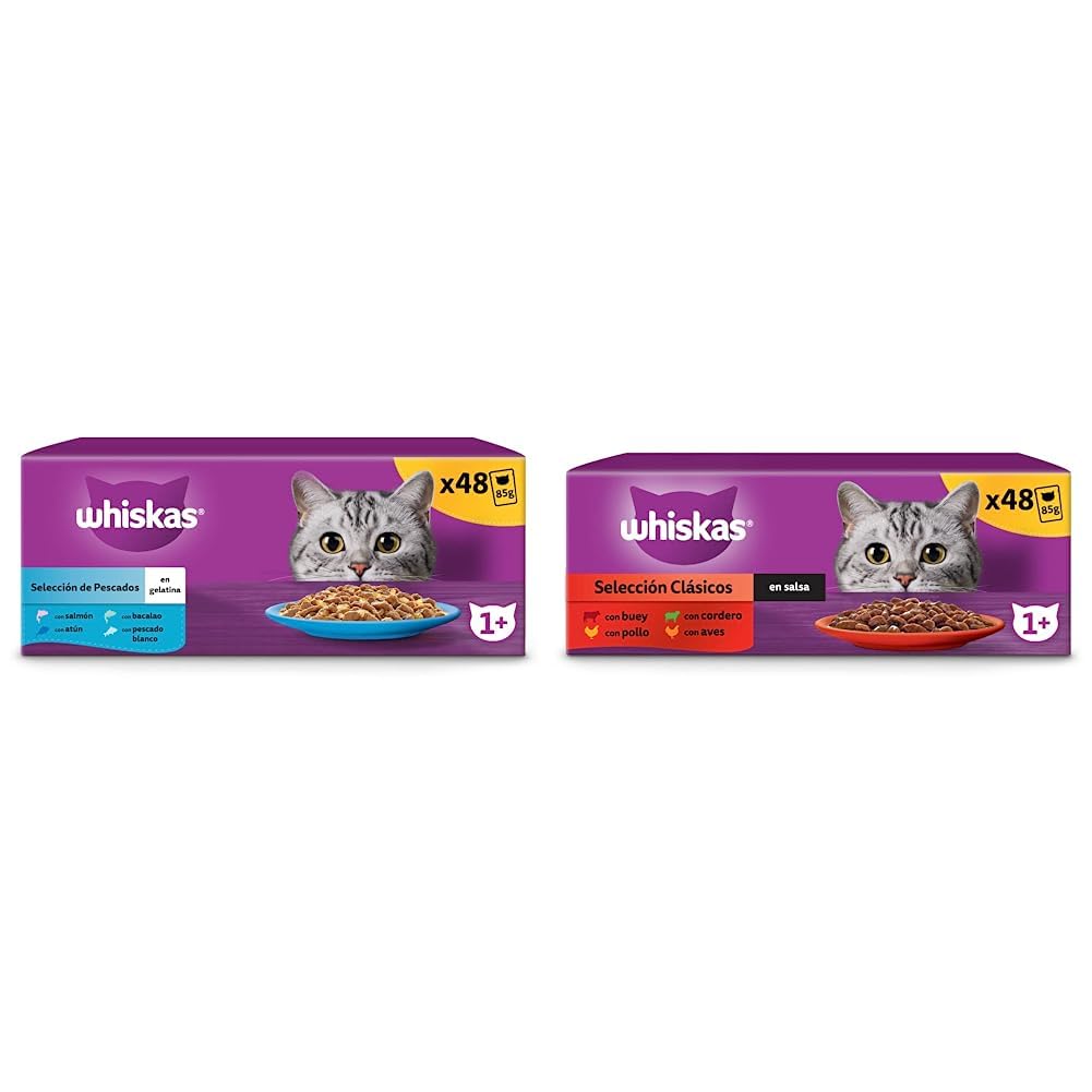 whiskas Wet Food for Cats Selection Fish Multipack 4x12x85g & Wet Food for Cats Selection Classics Multipack 4x12x85g