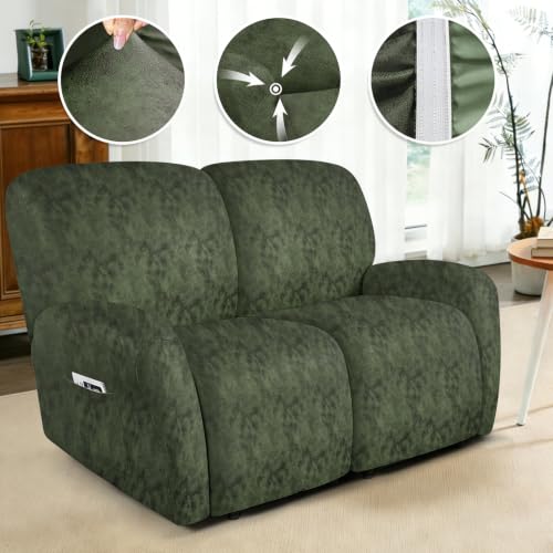 Image of ANARACHON Leather Look Loveseat Recliner Covers Stay in Place 6-Piece Recliner Sofa Slipcover 2 Seater Reclining Couch Cover Furniture Protector Spandex Fabric Washable (Recliner Loveseat, 03Tawny)