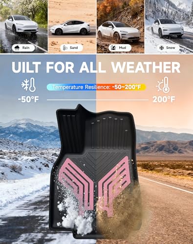 Image of Premium Color TPE Floor Mats 6-PCS for Tesla Model Y Juniper 2025 2026 |Pearl Pink Wing Design | Car Mat Full Set Front & Rear | All-Weather Protection, Pet & Child-Friendly Accessories