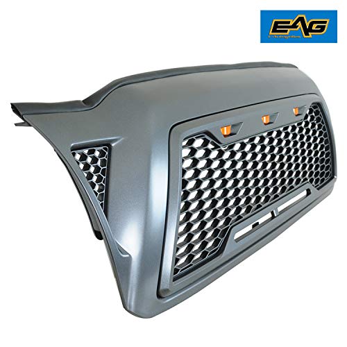 EAG Replacement Upper Grille Front Grill with 3 Amber LED Lights Fit for 2005-2011 Tacoma - Charcoal Gray