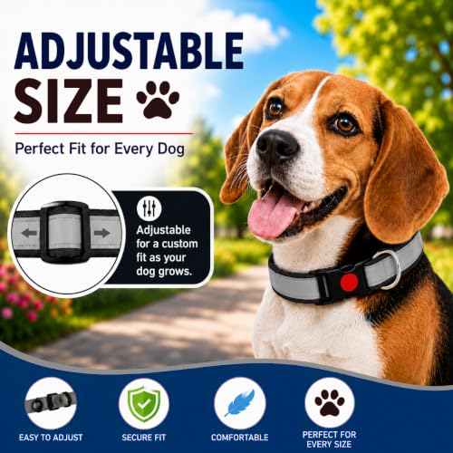 Image of Reflective Dog Collar & Leash, Quick Release Buckle, Adjustable Size | for 24-35 Kilograms Dogs (L, Black)