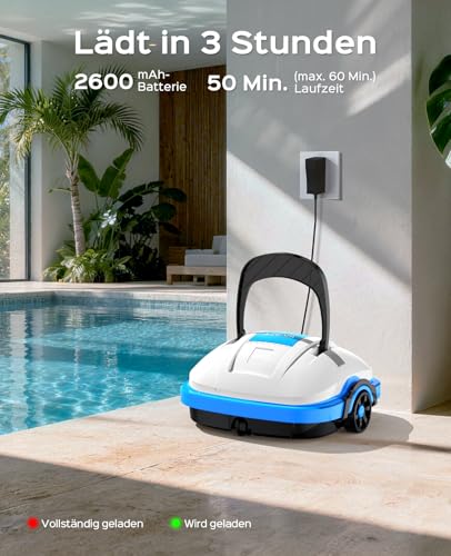 WYBOT Osprey 200 Poolroboter Akku Kabellos Poolsauger Roboter mit Dual Antriebsmotoren,180μm Filtration,Automatische Parken Poolreiniger für Flachem Boden Aufstellpools bis 50 m²-Weiß