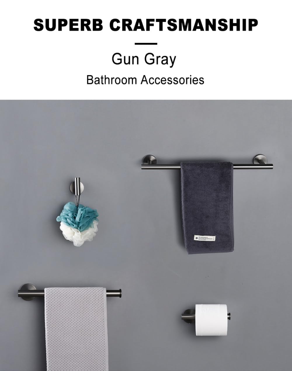Conjuntos de Accesorios de baño Cromo Negro Mate Oro Cepillado Gancho para Bata Barra para Toalla Soporte para Papel Acero Inoxidable, Anillo para Toalla BG, 1