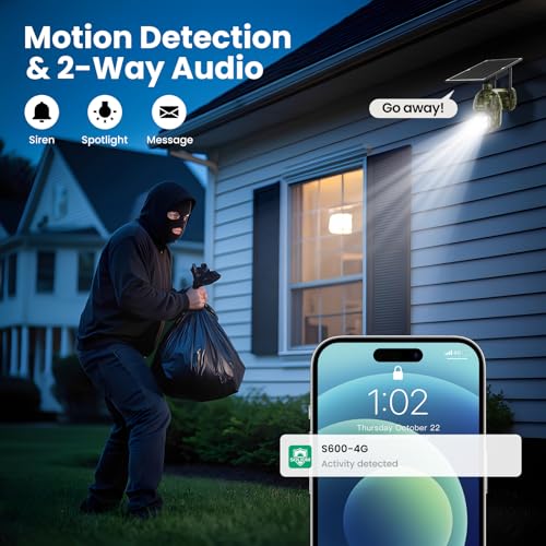 SOLIOM S600 4G LTE Cellular Security Cameras Wireless Outdoor, Solar Security Camera with Pan Tilt 360°View, 2K Full Color Night Vision, Unlimited Data Plan, PIR Motion Sensor, 2 Way Talk, Camo by SOLIOM - Used condition - Image 8