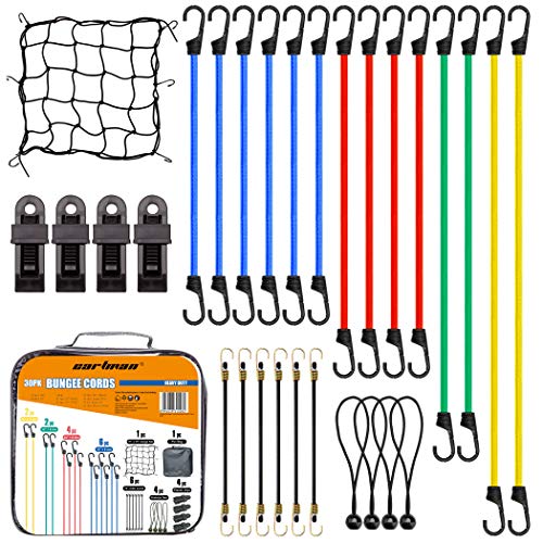 CARTMAN Bungee Cords Assortment Jar 30 Piece in Carry Bag - Includes 10