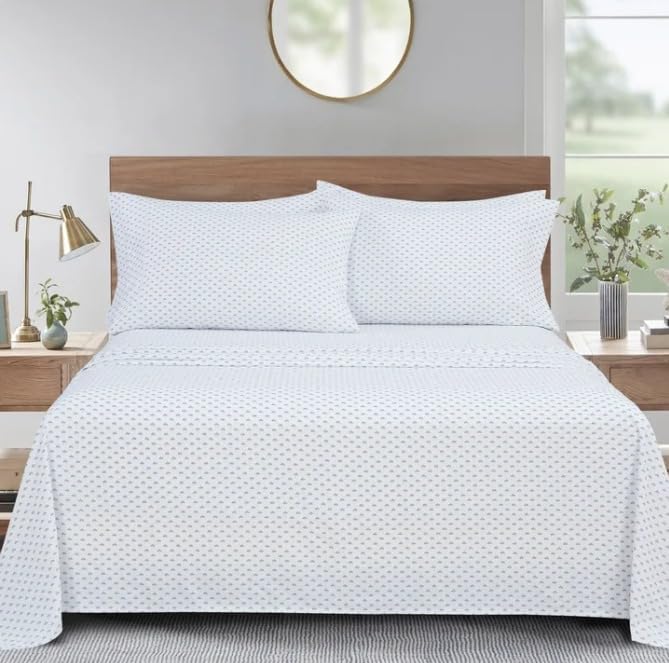 Microfiber 6-Piece Sheet Set 17" Extra Deep | Cool, Crisp, Breathable Bed Sheets - Brushed for Softness | Blue Shell Motif
